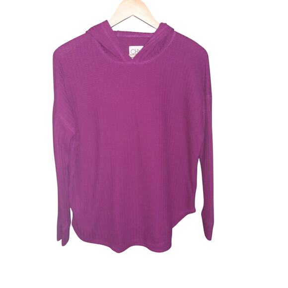 Chaser Womens Purple Drop Shoulders Waffle Hoodie Size Medium - Picture 3 of 8